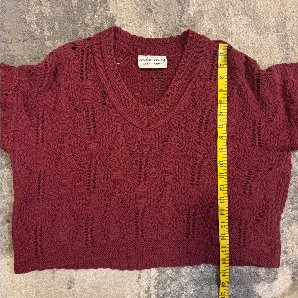 Absolutely Cotton Raspberry Open-Knit V-Neck Sweater - Picture 5 of 6